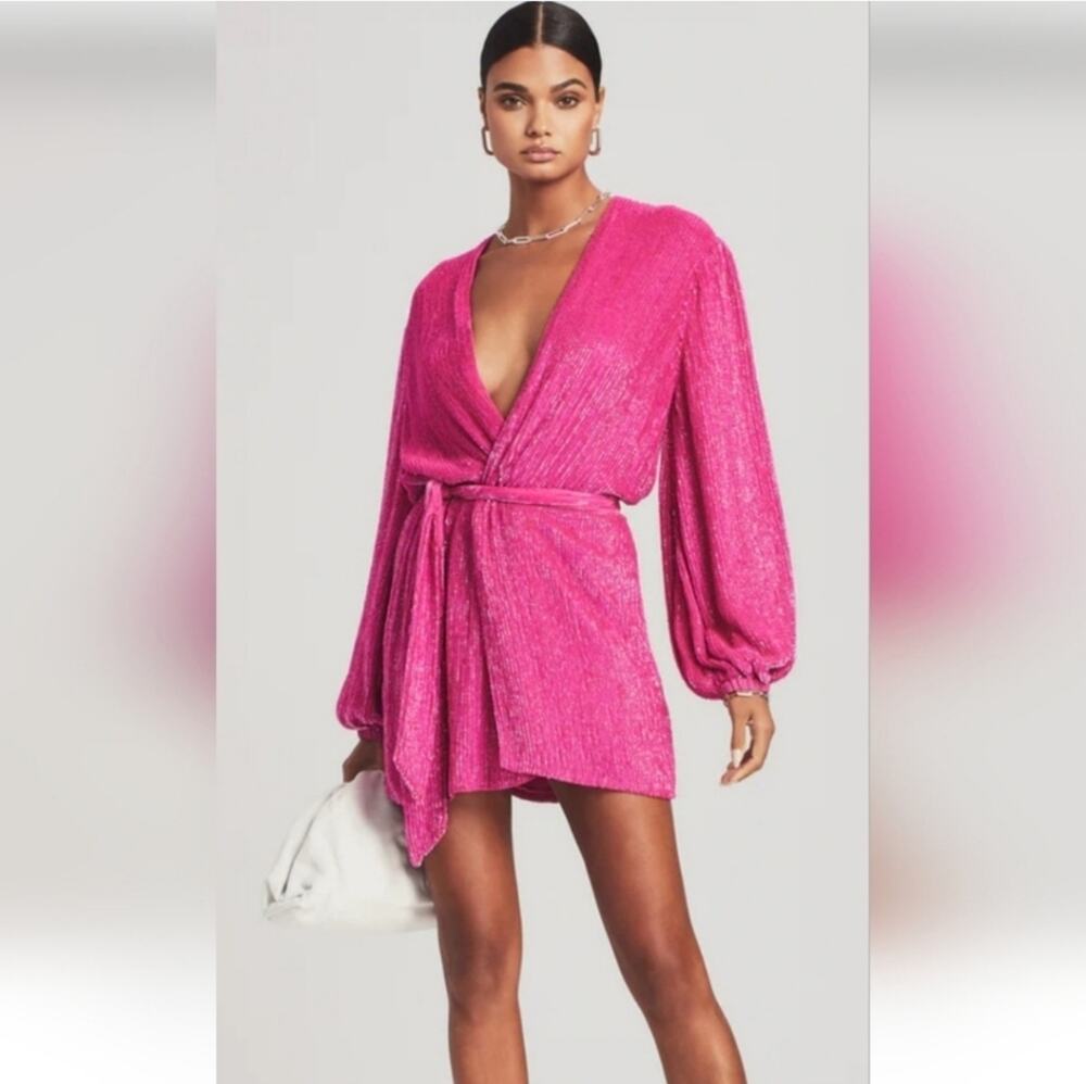 Retrofete Gabrielle Robe Dress in Pink Sequins Size XXS NWT Long Sleeve